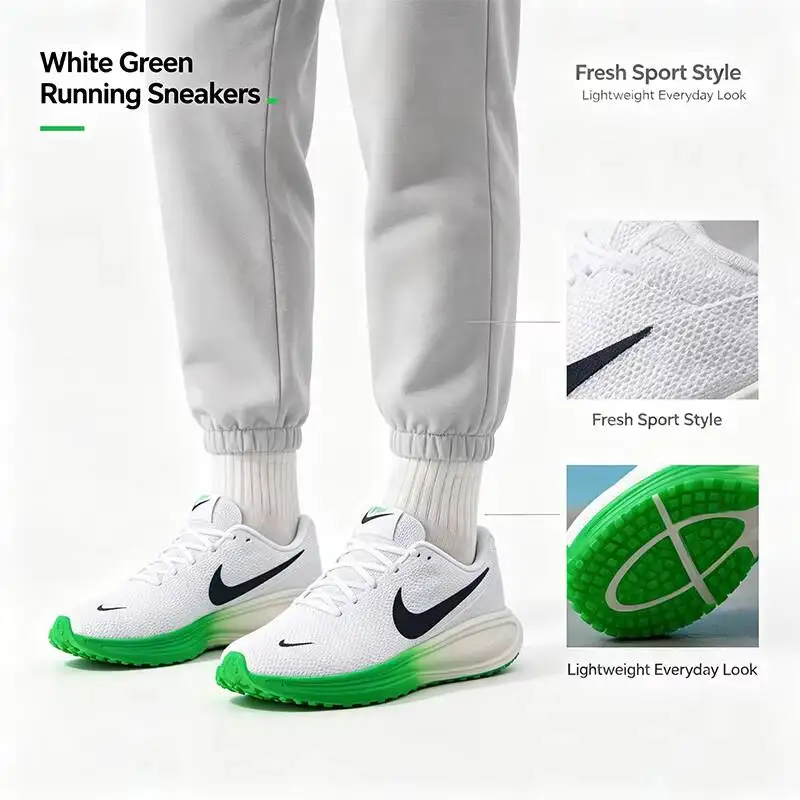 Фото Горячая новинка 2026: Мужские кроссовки Nike бело-зеленые для бега, с амортизирующей толстой подошвой, легкие, для уличного спорта, HJ9198-111 №2