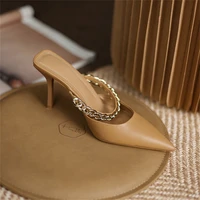 new style baotou semi slippers womens 2022 summer pointed high heeled muller shoes fashionable and comfortable sandals