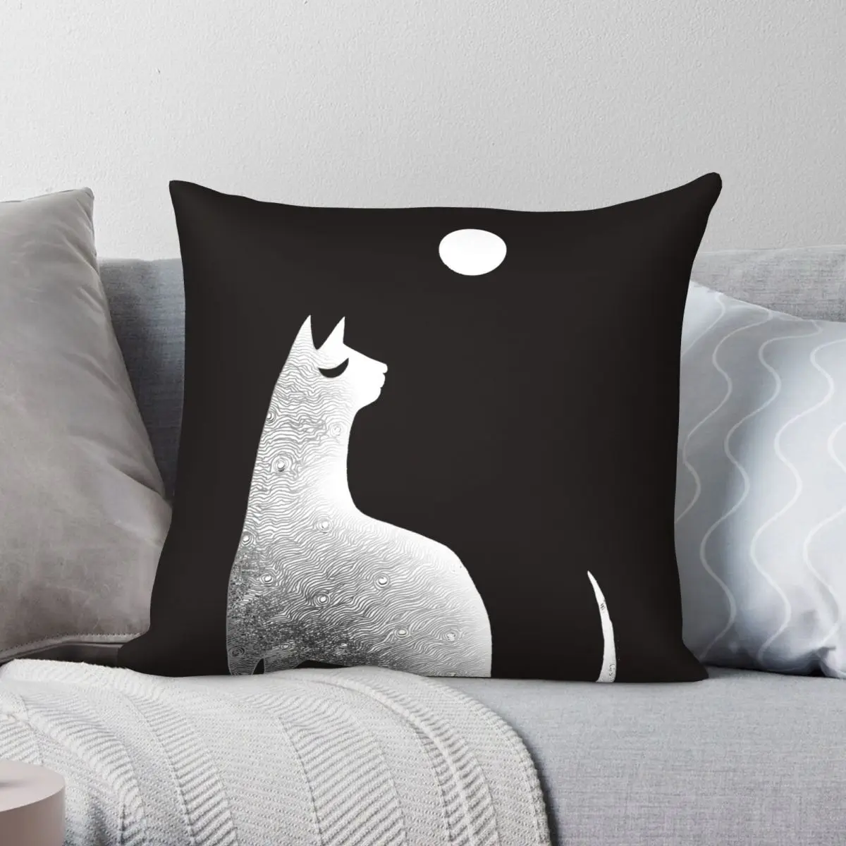

Ghost Cat And Moon Square Pillowcase Polyester Linen Velvet Pattern Zip Decor Bed Cushion Case