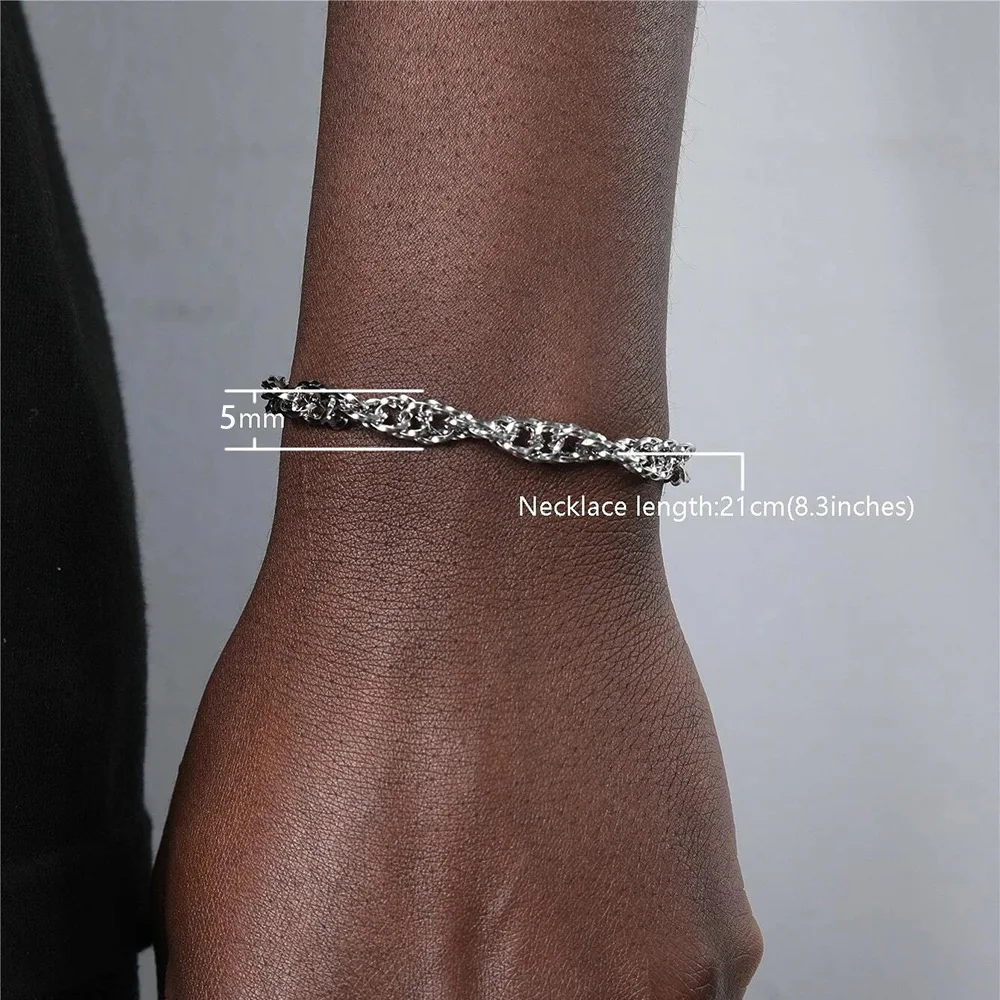 

Men's Girls' Stainless Steel Square Wire Twisted Titanium Steel Bracelet Double Woven Chain Couple Friends Gift Jewelry