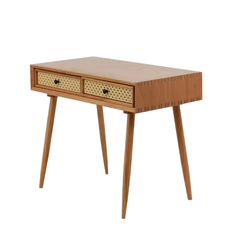 

1/6 Miniature Dollhouse Furniture Mini Model Desk/Solid Wood Table/Double Drawer Table Office Desk Table New (Wood Color)