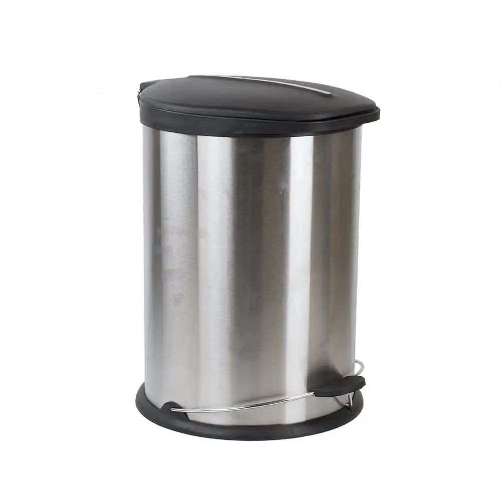 

20 Liter Brushed Stainless Steel with Plastic Top Waste Bin, Silver