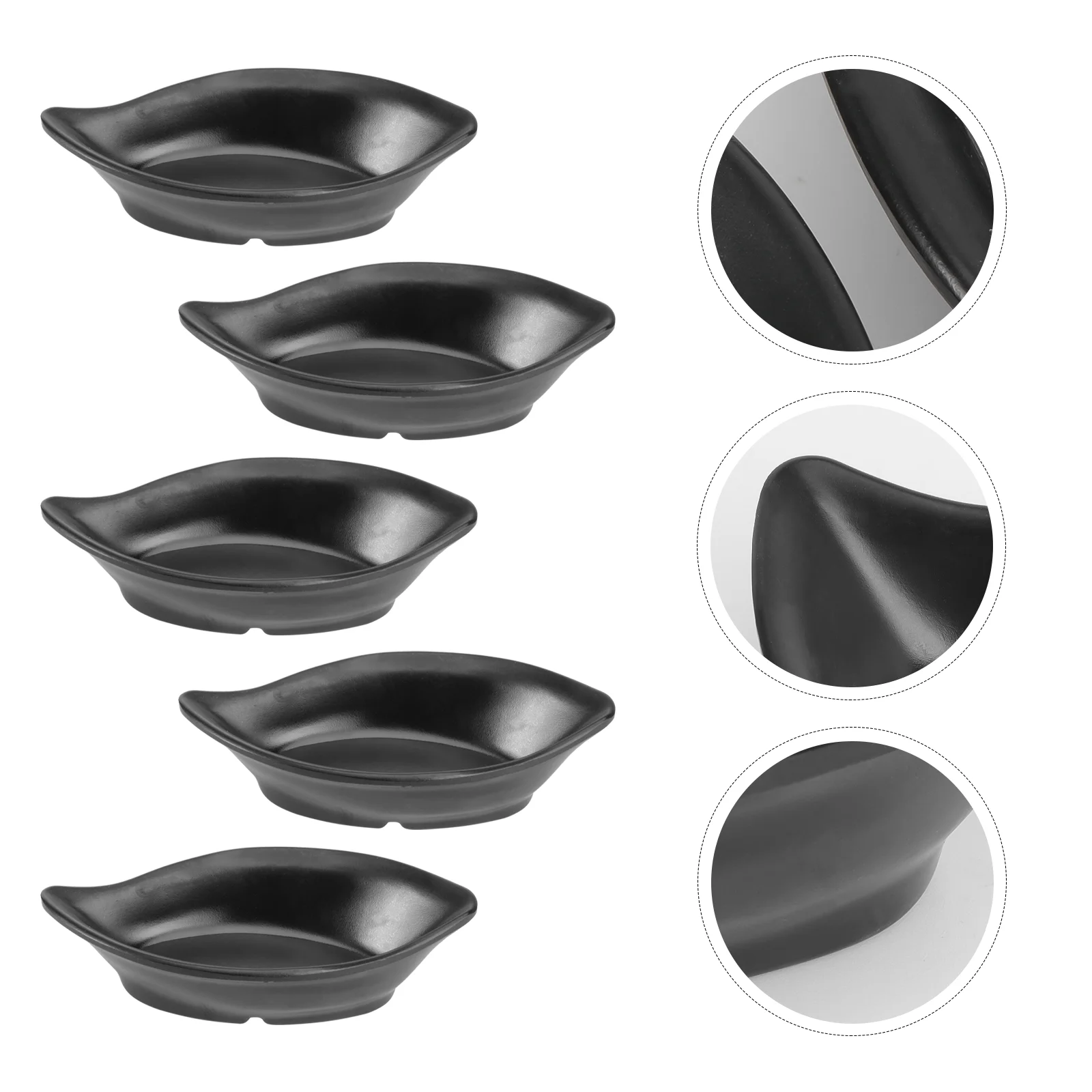 

5 PCS Small Serving Bowls Black Plastic Plates Sauce Dipping Bowls Mini Sushi Plate Fruit Snacks