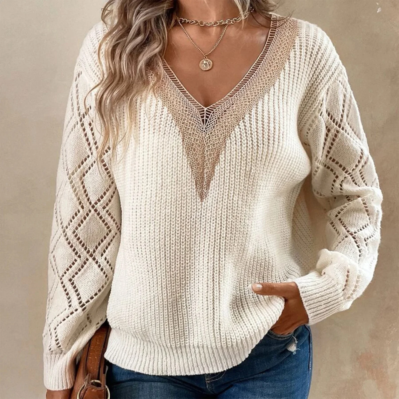 

Korean Knit Sweater Solid Color V-Neck Elegant Temperament Pullover Casual Simple Slim Streetwear Daily Versatile Y2k Top
