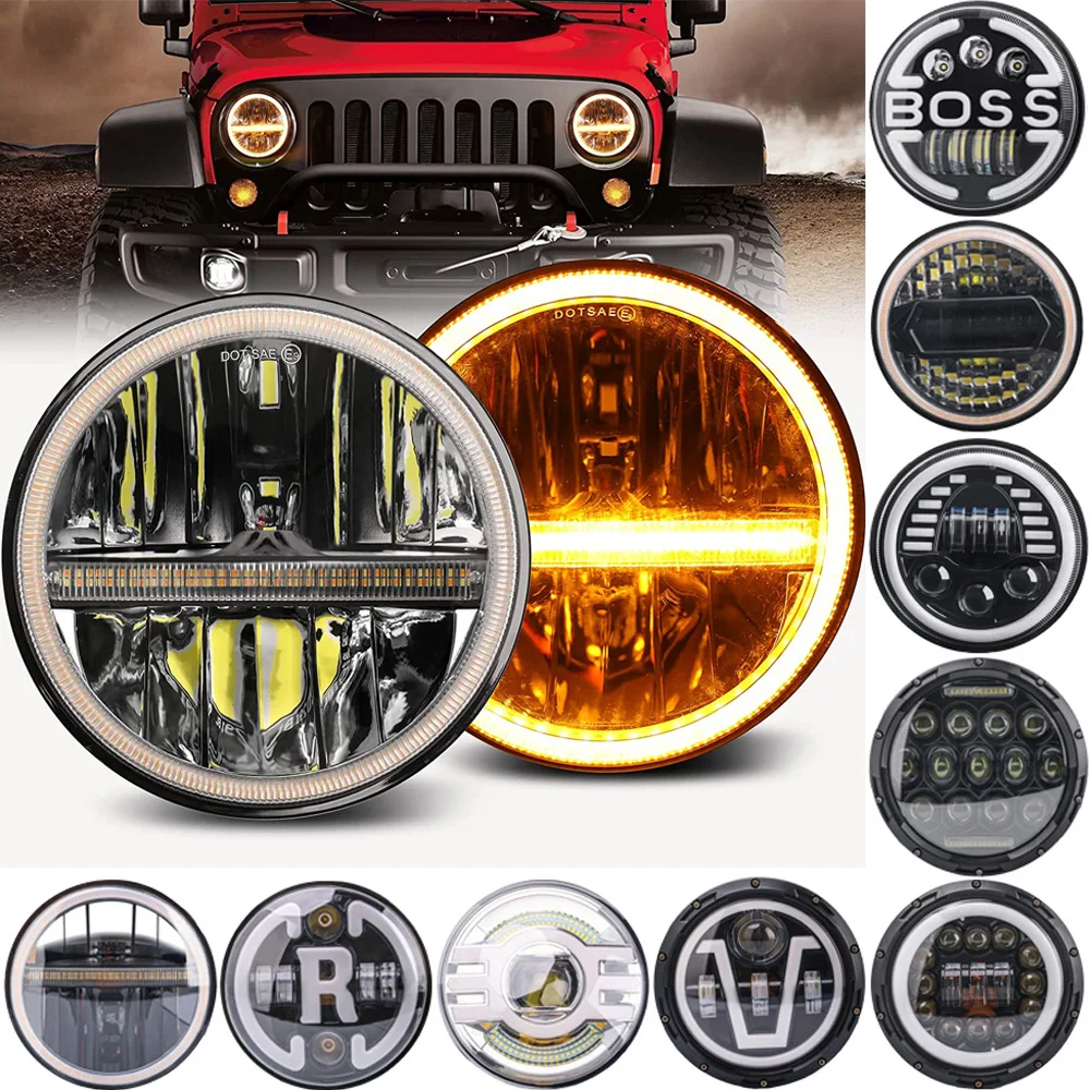 

TEEZE Auto Wrangler JK 7inch Halo Car Accessories 7" Angel Eyes H4 Led Headlight For Lada Niva 4X4 Uaz Hunter Jeep