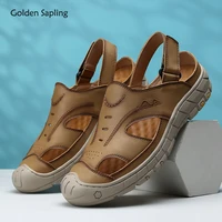 golden sapling summer shoes men breathable genuine leather mens sandals fashion leisure flats classics vintage casual sandals