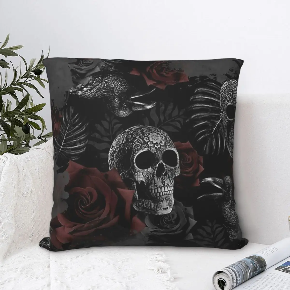 

Skull Flowers Polyester Cushion Cover Home Office Decorative Soft Cojines Decorativos