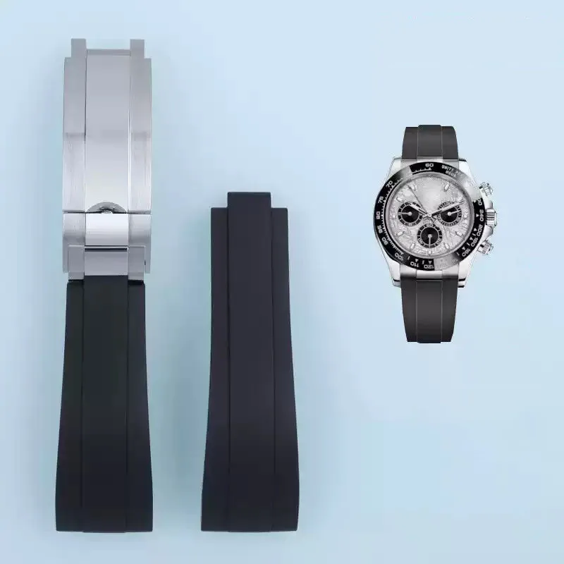 Фото Резиновый ремешок с короткой застежкой для часов Rolex Daytona Submariner, OYSTERFLEX, Yacht Master, для маленьких запястий, 20 мм, силиконовый ремешок №1