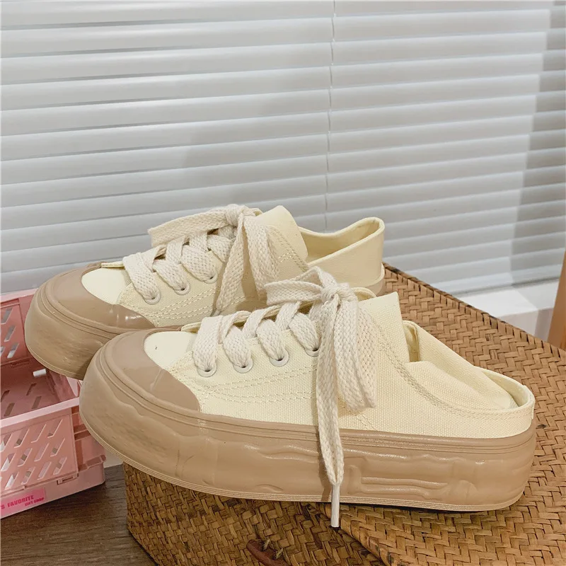 

Women's Canvas Shoes Casual Slip-on Summer School Preppy Style White Sneakers Comfortable Woman Shoes 2023 New Fashion Z141