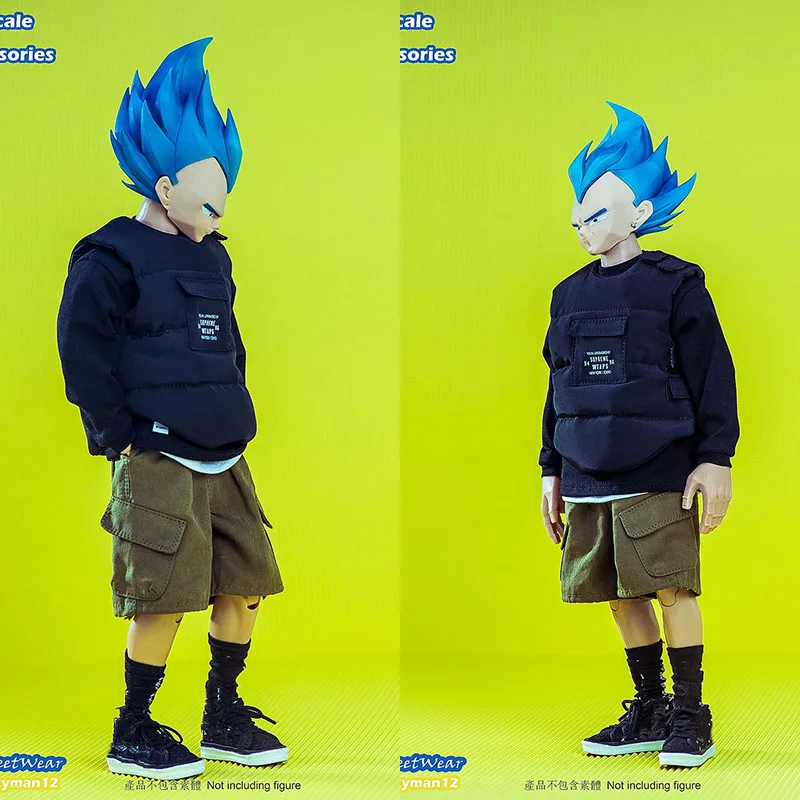 Мужской солдат TrickyMan12 1/6, модный белый жилет, хип-хоп, короткие брюки, черная футболка с длинным рукавом, обувь для 12-дюймовых экшн-фигурок