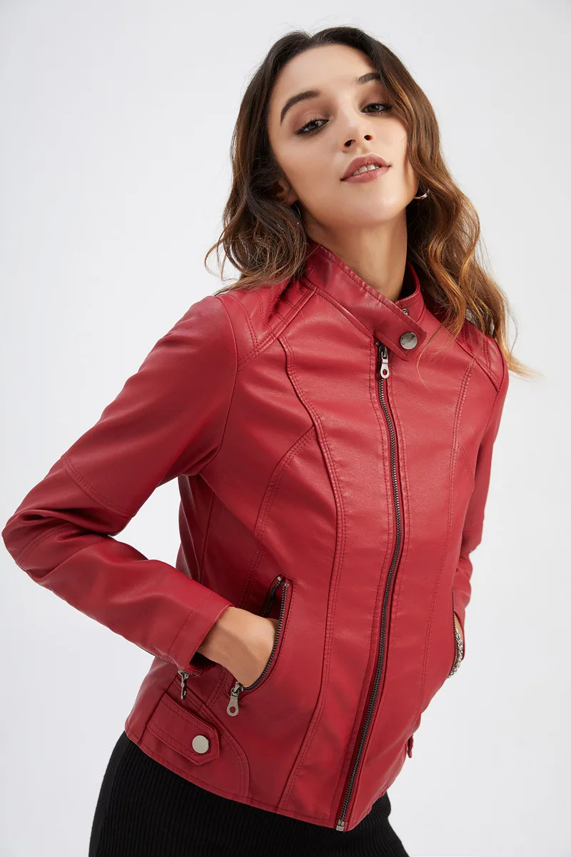 Women Bike Coat PU Leather Outwear Zipper Outfit Spring Autumn WomeFashion Streetwear Thin Female Jacket 2022