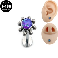 astm f136 titanium lip ring ear piercing ball edge opal internal thread helix cartilage tragus earring labret lip studs jewelry