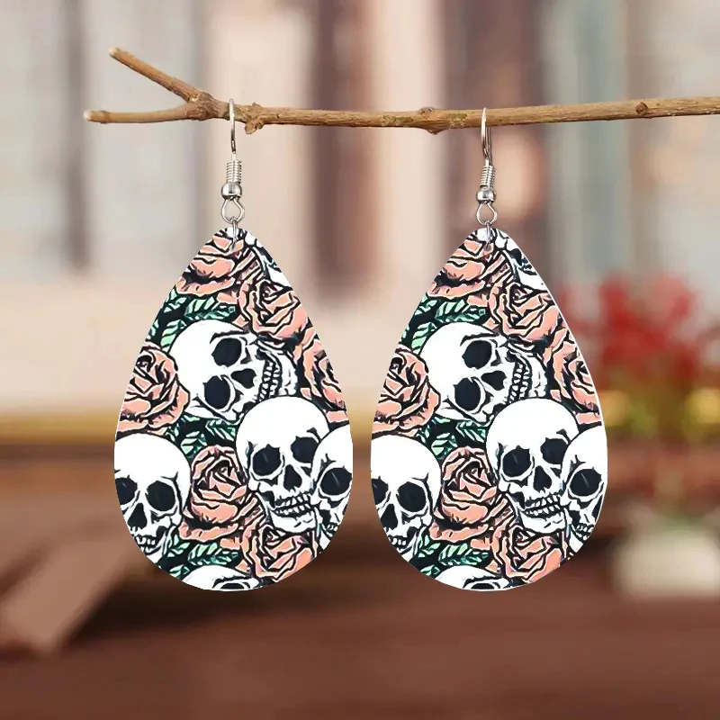 

1Pair Bohemian Fashion Style PU Leather Droplet Earrings Print Men's and Women's Daily Wear Ear Jewelry Creative Personalized Gi