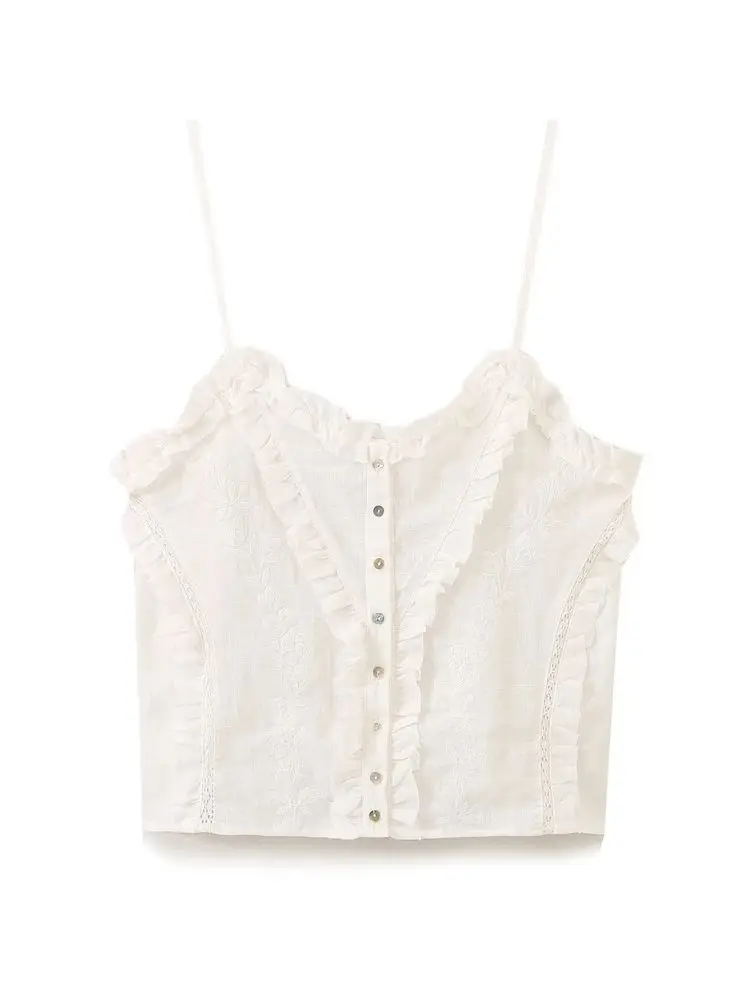 Женский топ с вышивкой XNWMNZ 2024 хлопок смешанный V-образным вырезом тонкие