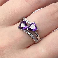 ailodo 7 colors double heart shaped cubic zirconia rings for women romantic engagement wedding rings fashion jewelry girls gift