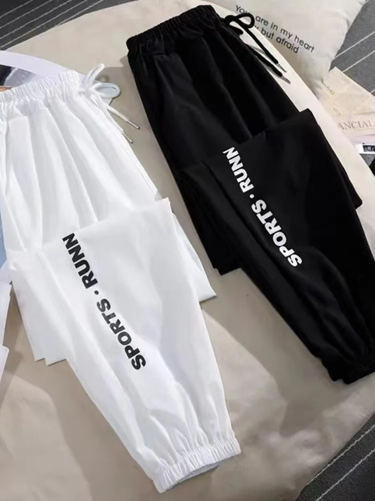 Большие размеры сбор утечек ~ Спортивные штаны Женские летние тонкие ледяные