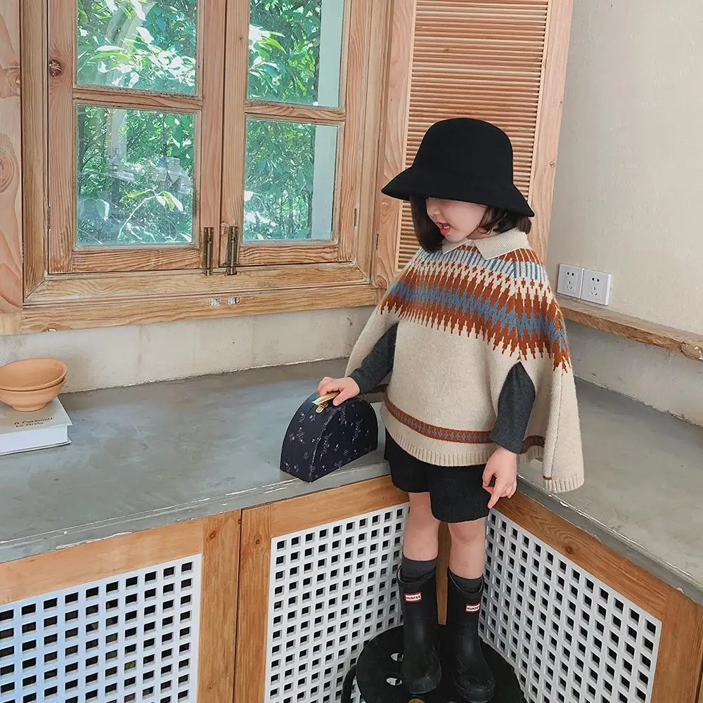 

Children Clothing Autumn and Winter Cape for Girls New Fashionable Temperament Korean Style Girl Baby Casual Simple Knitwear
