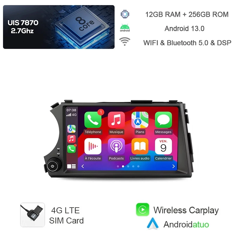 

Carplay 12G Android 14 автомобильный радиоприемник GPS мультимедийный плеер навигация стерео 256 ГБ Bluetooth для Ssangyong Kyron Actyon 2005-2011