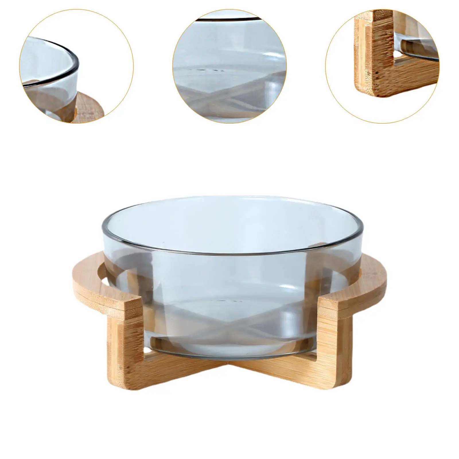 Прозрачная Круглая Керамическая Миска С Деревянной Подставкой