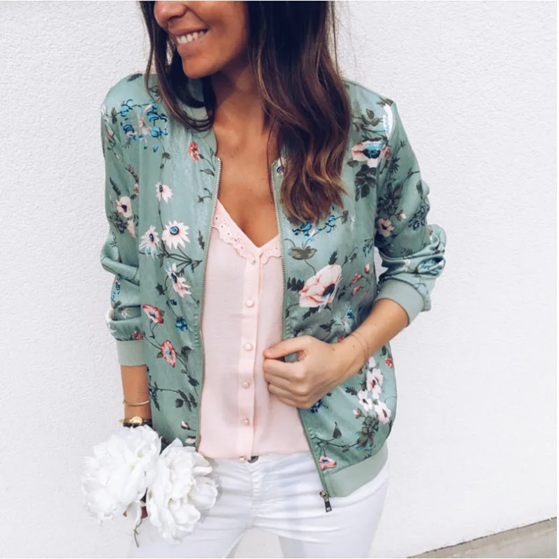 Women Elegant Zipper Women Jacket Spring Oversize 5XL Floral Printed Jackets Office Lady Wear Casual Women Coat Retro Outwear