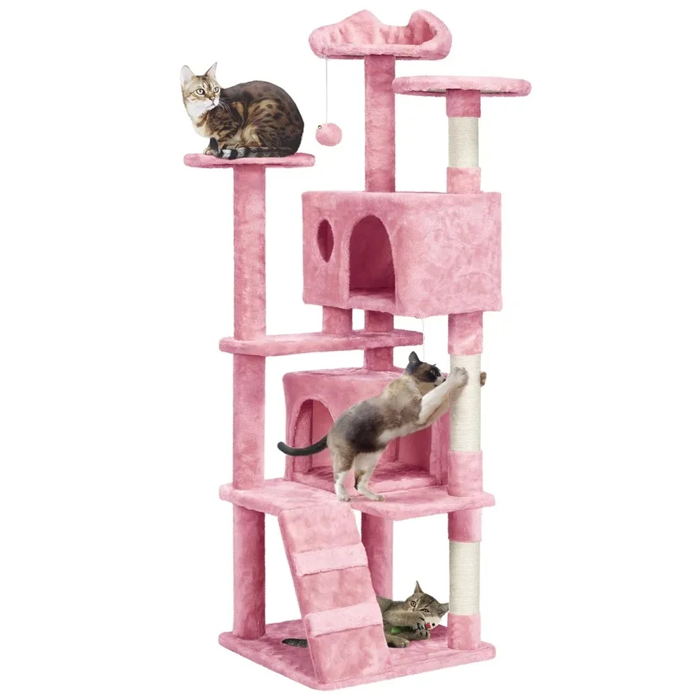 

Когтеточка для кошек, игрушки, Многоуровневое дерево для кошек с 2 мелодиями и 2 меховыми шариками и 3 розовыми когтеточками, бесплатная доставка, Когтеточка для домашних животных