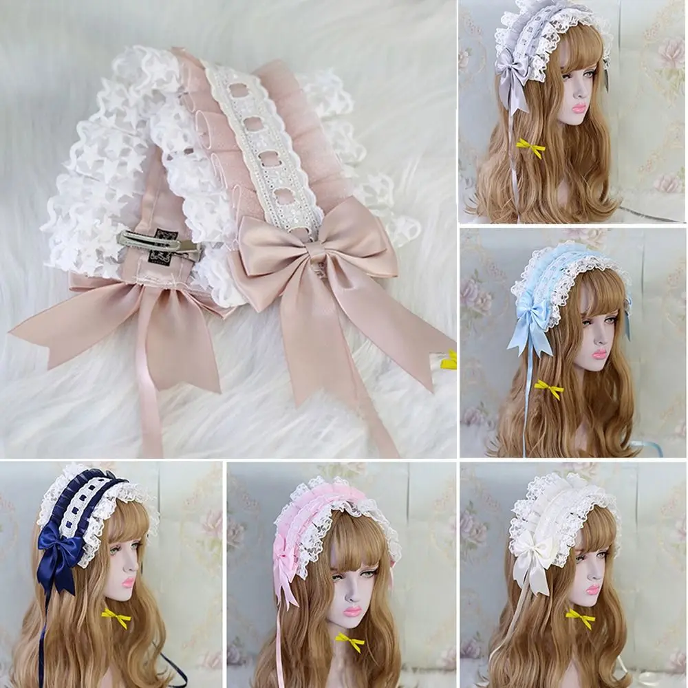 

Headdress Anime Maid Sweet Hairband with Hairpins Lolita Ruffled Headband Lace Ribbon Hair Clips Embroidery Hairpins