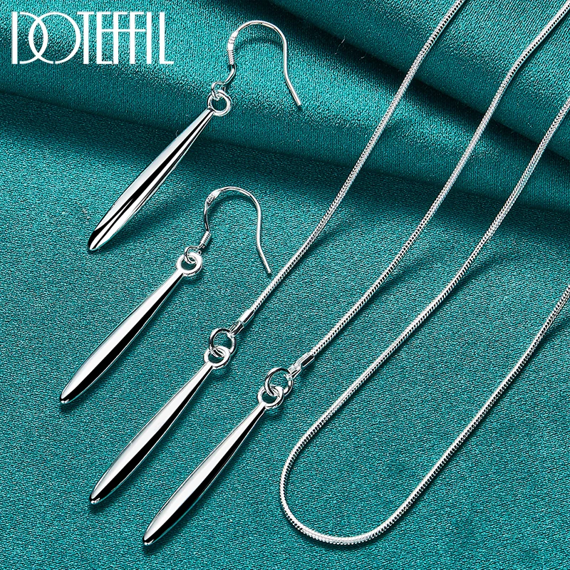 

DOTEFFIL 2pcs 925 Sterling Silver Two Snake Chain Sword Necklace Earring Set For Women Man Wedding Engagement Party Jewelry