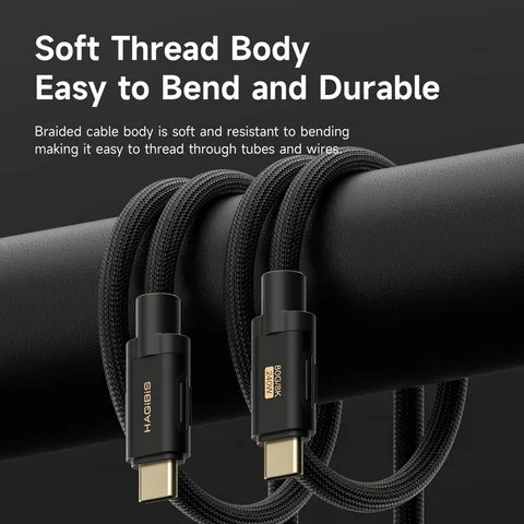 Кабель Hagibis USB C — USB C 240 Вт PD3.1 USB4 80 Гбит/с 8K при 60 Гц Мягкий кабель для быстрой зарядки для Macbook Pro iPad iPhone Ноутбук Dell XPS
