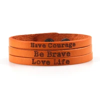 have courge be braved love life inspirational initial alphabet stamp genuine leather cuff bracelet for women girls birtyday gift
