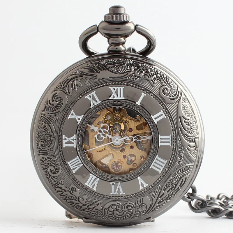 

15 Design 5PCS Luxury Vintage Mechanical Pocket Watch for Men Male Skeleton Steampunk Orologio Man Fob Chain Roman Numeral Clock