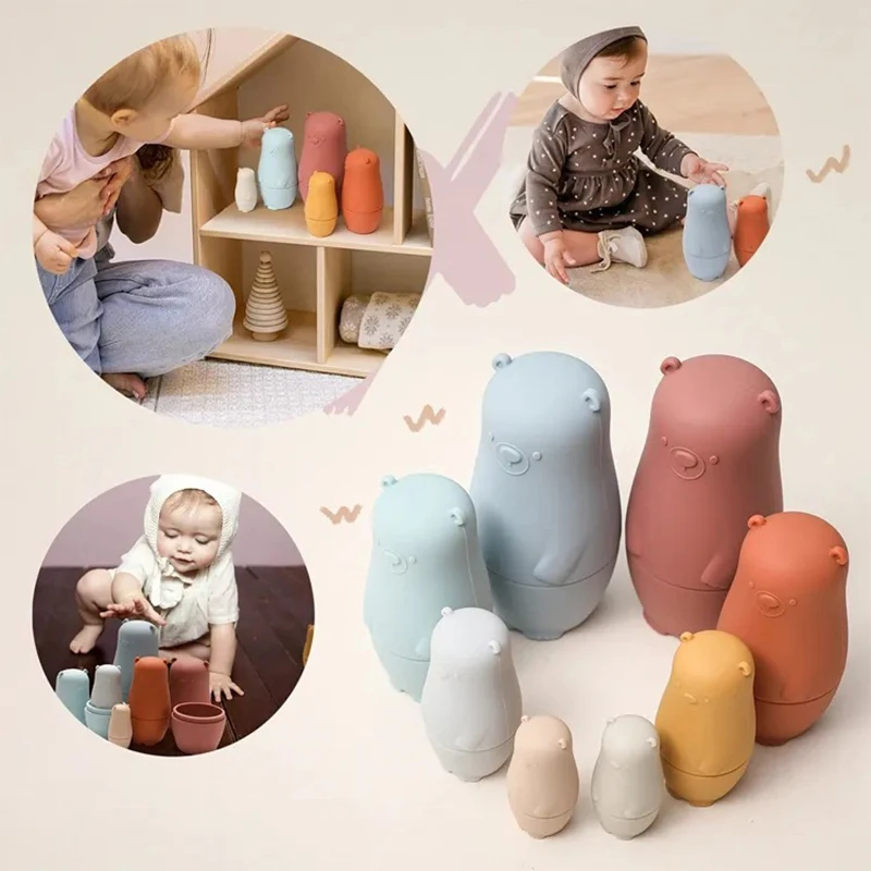 

Montessori Nesting Dolls Toy Russian Doll Educational Toys for Children Silicone Stacking Blocks Doll Inside Doll