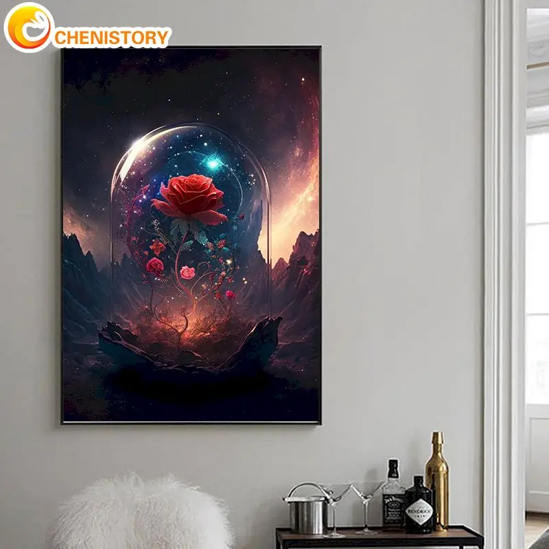 

CHENISTORY Rose Flowers Painting By Number With Frame On Canvas Handpainted Gift Picture By Number For Adults Kill Time Artwork