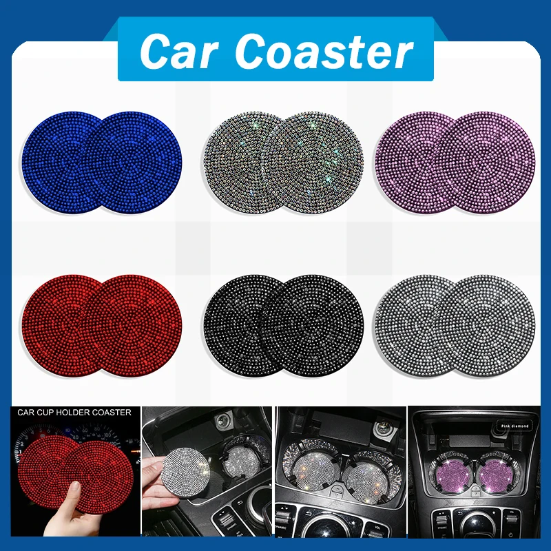 

2 Pcs Bling Creative Car Accessories for Woman Auto Rhinestone Universal Anti Slip Cup Holder Diamond Car Coaster