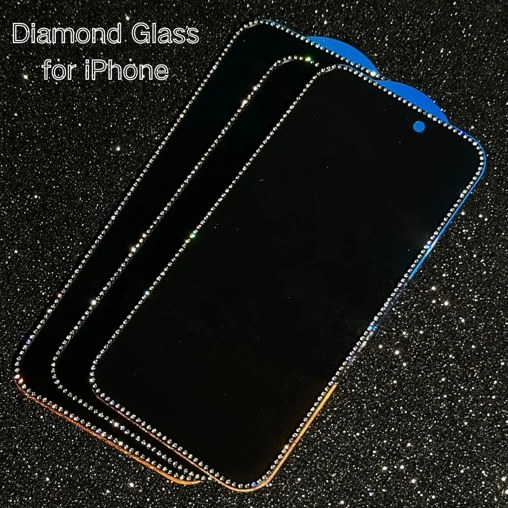 Роскошное алмазное стекло для iPhone 15 Pro Max 14 16 Plus 12 Блестящий протектор экрана со