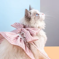 bow dog collar skirt breathable cat harness vest dog mesh dress bow chest belt collar traction rope collars clothes pet supplies