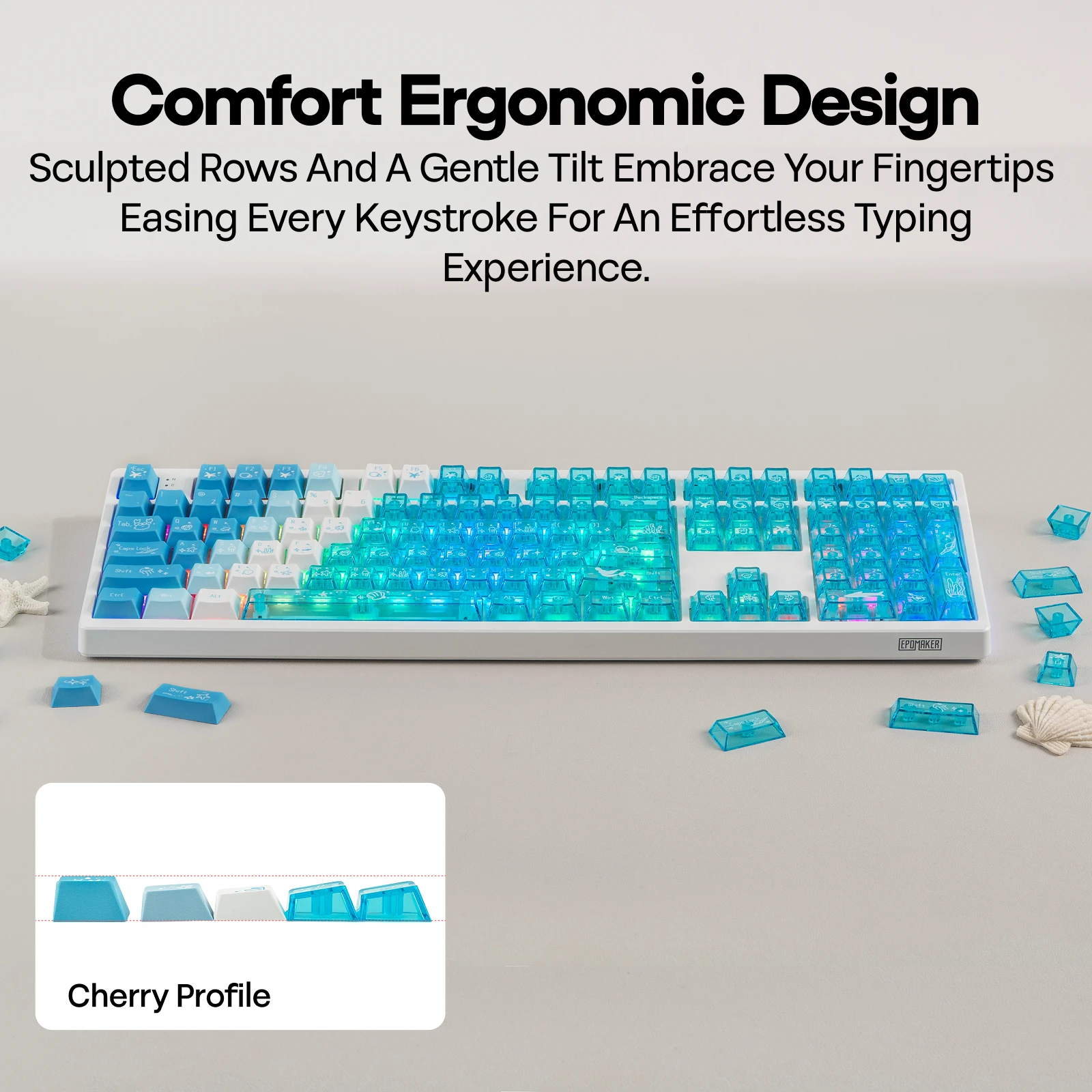 Фото Набор кастомных кейкапов EPOMAKER DuoChrome Shine Through, 150 клавиш, профиль Cherry, сублимационная печать, для клавиатур 65, 75 TKL, 96 Full Size, подарок №1