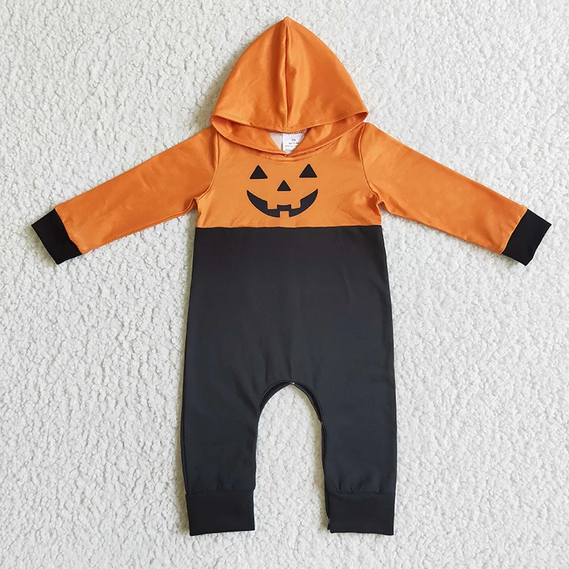 

Halloween Toddler Newborn Pumpkin Hoodie Clothing Baby Boy Long Sleeves Cotton Snap Botton Jumpsuit Kid Orange Hooded New Romper