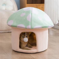 cartoon mushroom dog bed kennel is easy to removable washable cat house soft and comfortable cat litter nest semi closed pet bed