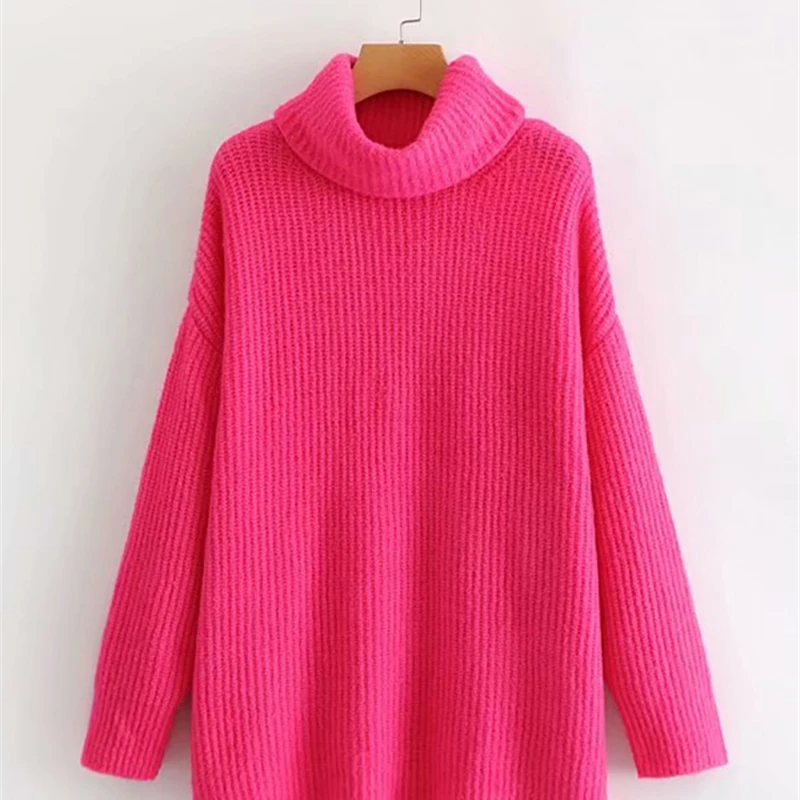 

Женский свитер с высоким воротом, однотонный Свободный пуловер, мягкий и теплый пуловер, большой Топ карамельных цветов для осени и зимы