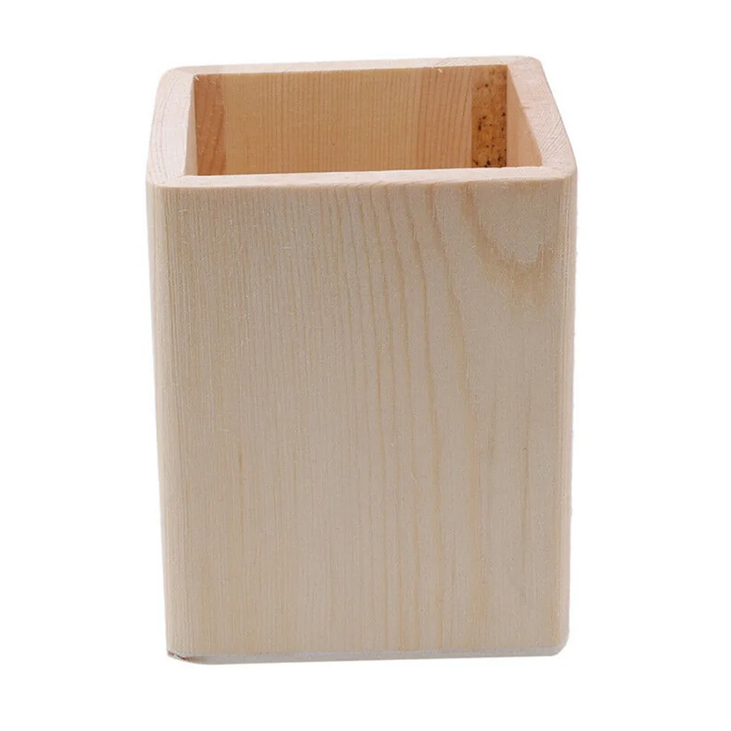 

Pencil Pen Holder Pot Retro Square/Hexagon/Round Stationery Utensil Wooden