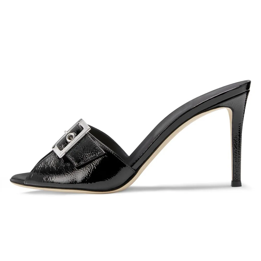 

Босоножки женские из лакированной кожи, модные туфли на шпильке, с открытым носком, перекрестной шнуровкой, ремешок с пряжкой, шикарные диза...