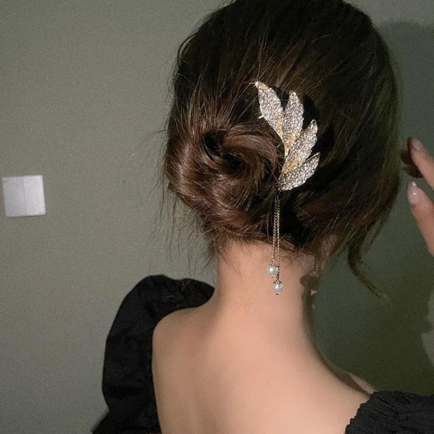 Элегантные корейские искусственные красивые шпильки для волос Стразы U-образный