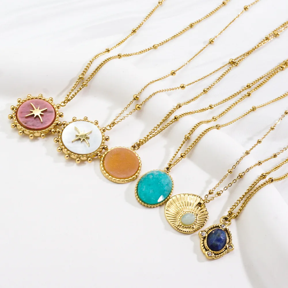 V. Подвеска из нержавеющей стали с натуральным камнем и звездой 14-каратного