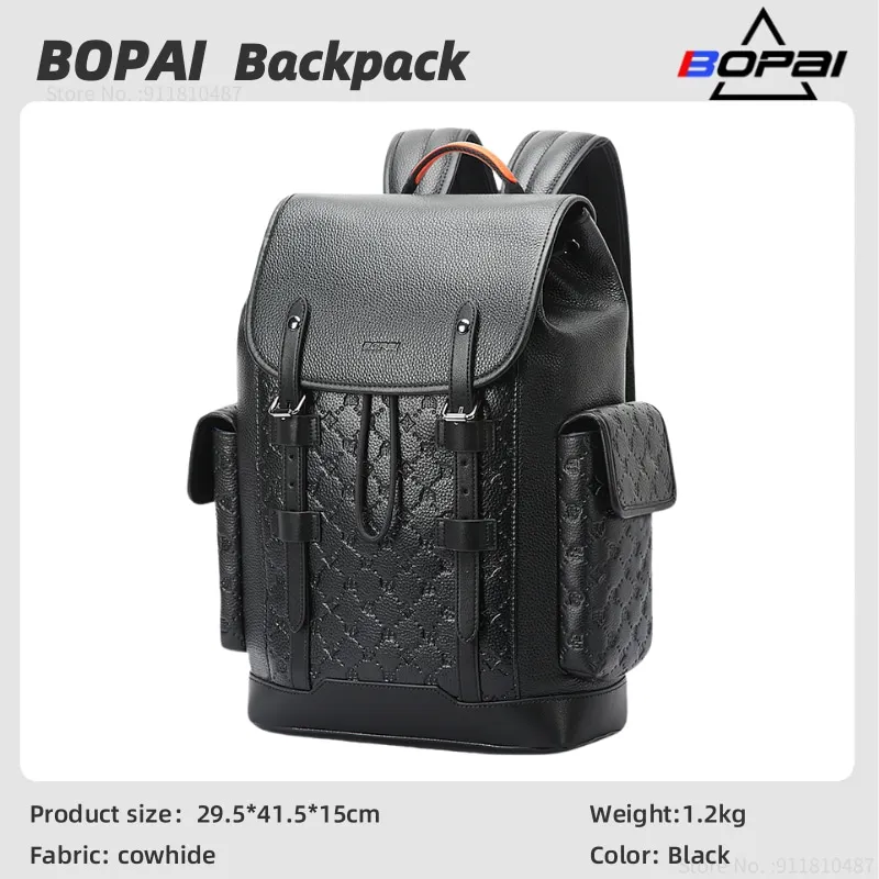 Рюкзак BOPAI из воловьей кожи первого слоя большой вместимости Кожаный рюкзак для