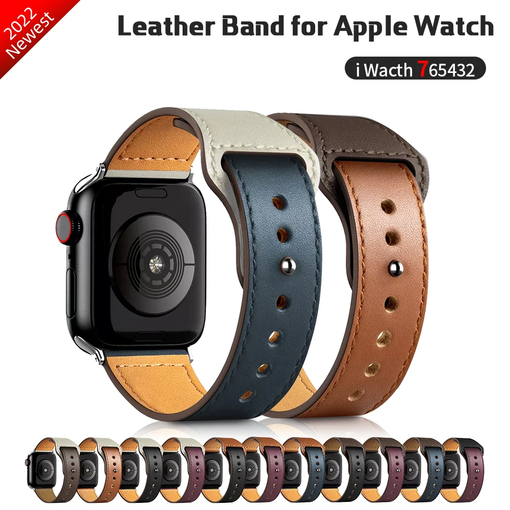 

Leather Metal Buckle slim bands for apple watch series 7 6 SE 5 4 3 2 38MM 42MM Strap Bracelet for Iwatch 4 40MM 44MM 41MM 45MM