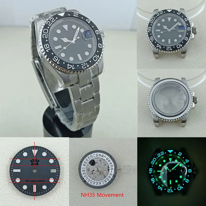 

40 мм фотолюминесцентный Безель NH35 NH36, часы с логотипом на заказ, сапфировое стекло, аксессуары для часов из нержавеющей стали