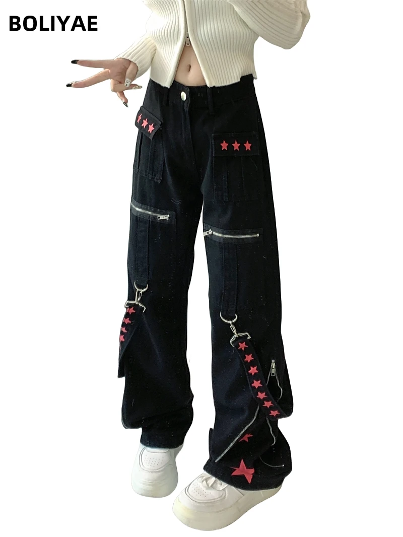 Новые мешковатые джинсы-карго Boliyae с рисунком звезд