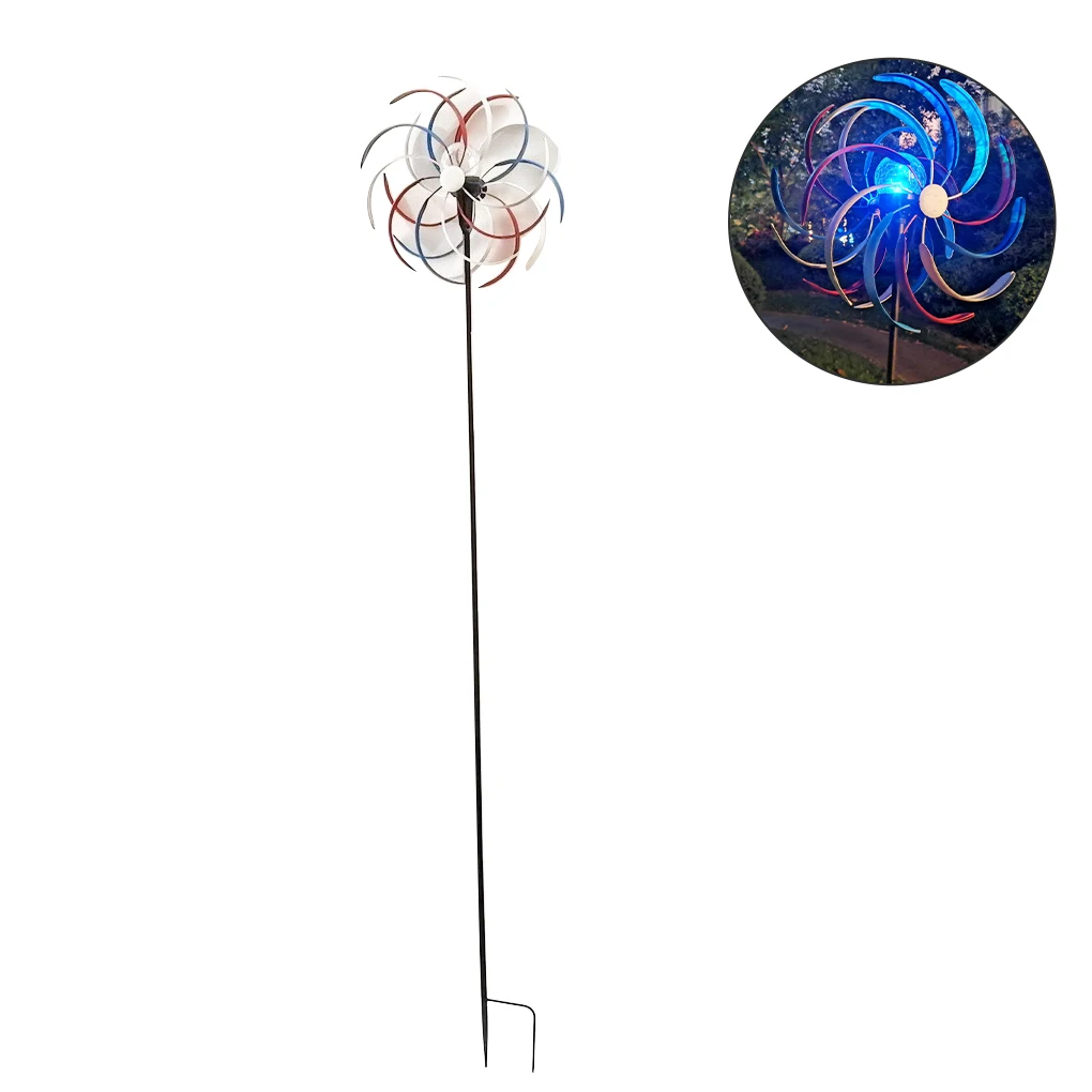 

Windmill Light Garden Solar Powered LED Wind Spinner Yard Metal Stake Lamp Outdoor Lawn Ground Inserted Rotating