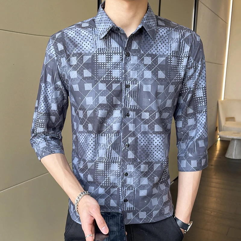 

Printed Mens Shirt Three Quarter Sleeve Summer Camisa Masculina 2023 Fashion Tops Casual Shirts Handsome Men Clothing Size M-5XL