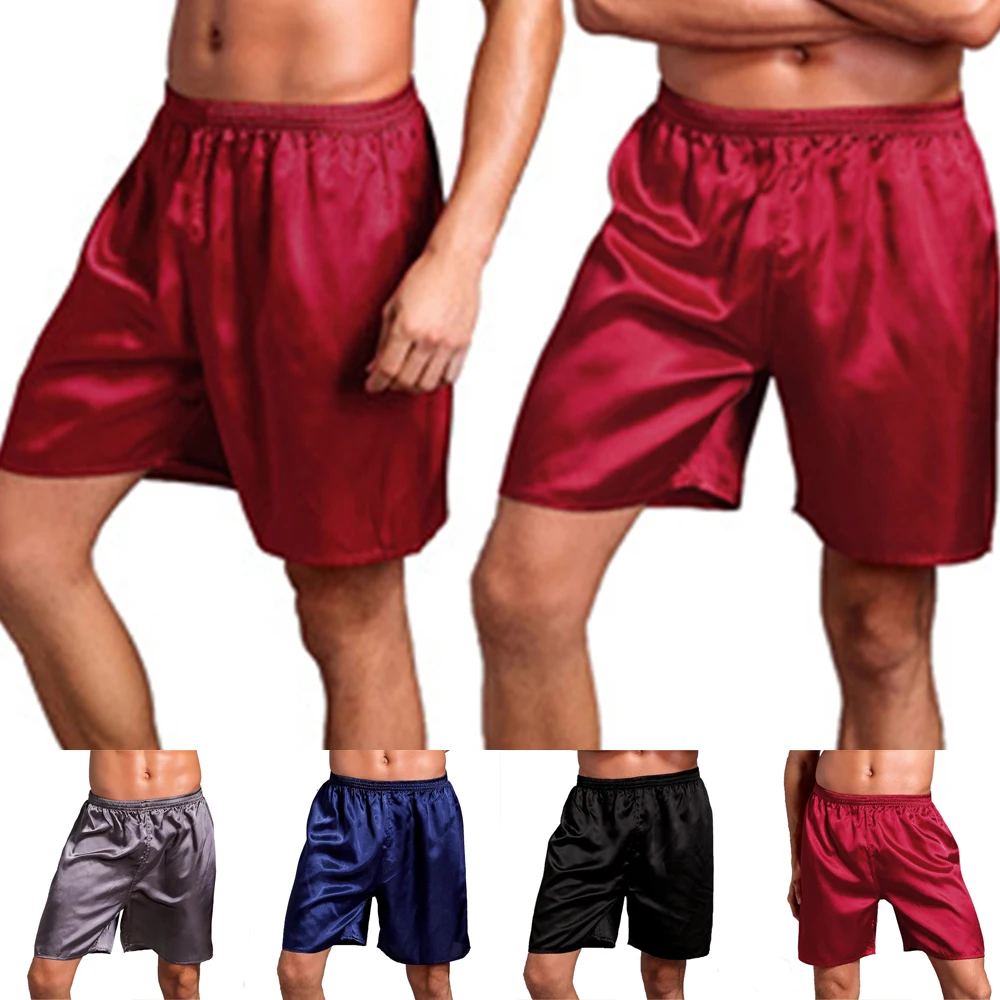 

Men Casual Home Nightwear Silk Satin Pajamas Shorts Pyjamas Pants Sleep Bottoms Simulated Silk Pants Home Solid Color Boxers new